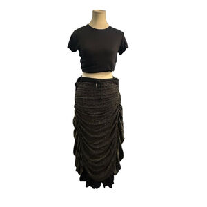 Y2K Black Ruched Glitter Skirt Gothic Clubwear whimsygoth